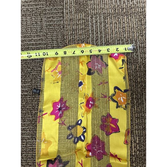 Yellow Silk Floral Rectangle Scarf Womens Made in France 9x47in Lightweight - Picture 2 of 5